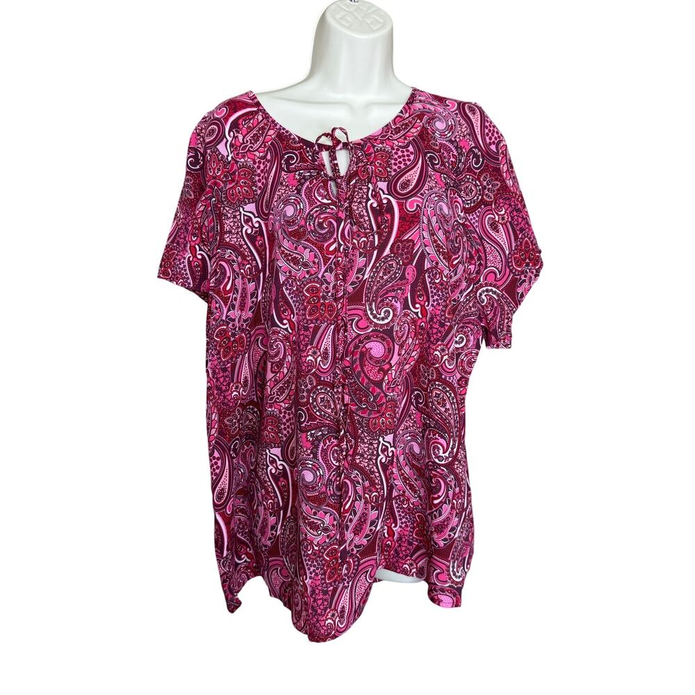 Cupshe Pink Paisley Polyester Tie Blouse 1XL NWT